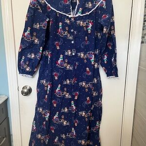 Christmas Puppies Lanz of Salzburg Navy Blue Flannel Nightgown